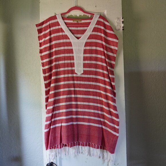 Elegant Red and White Striped Swim Cover-Up - Picture 1 of 7